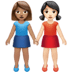 👩🏽‍🤝‍👩🏻 women holding hands: medium skin tone, light skin tone display on Apple